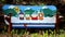 South Park cartoon themed bench made of snow boards.