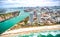 South Pointe Park and buildings with Fisher Island, Miami from the air