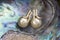 South Sea Golden Pearls Earrings With Diamonds On Mother of Pearl shell