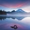 South Sister and Broken Top reflect over the calm waters of Sparks Lake at sunrise in the Cascades Range in Central Oregon, USA in