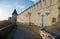 South stone defensive wall and South-eastern round tower of Tobolsk Kremlin. Tobolsk. Russia