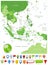 Southeast Asia Map Spot Green Colors and glossy icons