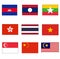 Southeast Asian Flag rectangle icon set on isolated white for Asia Country concepts. Hong Kong, China, Thailand, Malaysia, Vietnam