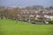 Southeastern Dublin traditional Irish houses and black birds on the lawn taken form Kingston. Dublin