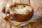 Southern Bohemian Potato Mushroom Soup Kulajda close-up in a bowl. Horizontal