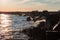 Southern breakwater in Liepaja, Latvia by the Baltic sea during sunny summer day. View of the sea, seascape