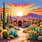 Southern desert cactus blossom adobe home wall decorator