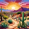 Southern hot desert beauty golden sunset cactus flower serene