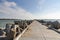 Southern long concrete pier with breakwaters on the Baltic Sea on the Vistula Spit. Baltiysk. Russia