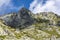 The southern wall of the peak Wolowa Turnia Volia veza with climbing routes in the High Tatras in Slovakia