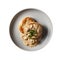 Southernstyle Biscuits And Gravy On White Smooth Round Plate On Isolated Transparent Background U.S. Dish. Generative AI