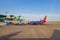 Southwest Airline airplane parked in the Will Rogers World Airport