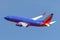 Southwest Airlines Boeing 737 airplane turning against a blue sky