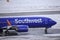 A Southwest Airlines Boeing 737 MAX 8 taxiing to the gate after landing at Portland International