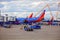 Southwest Airlines Planes at Airport Gate Preparing for Departure
