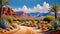 Southwest desert dirt country road red formation cactus