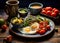 southwestern healthy breakfast plates and cup of coffee