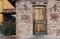 Southwestern Restaurant Door With Rose Bush Building Background