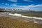 Southwold pier and beach in Suffolk coast on sunny day