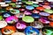 Souvenir colourfully lacquer bowls on the market in Luang Prabang, Laos