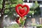 Souvenir fabric gift`s heart-shaped red poached two layers to show the love