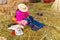 Souvenir on Floating islands Titicaca lake, Peru,South America. Street shop with colorful blanket, scarf, cloth