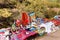 Souvenir market in Tambomachay,Peru,South America Street shop with colorful blanket, scarf, cloth, ponchos