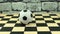 Souvenir soccerball on a chessboard