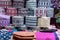 Souvenirs exhibited in market shops of the old town Mutrah. Oman. Arabian Peninsula.