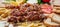 Souvlaki, meat skewers, traditional greek turkish meat food on pita bread and potatoes