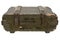 Soviet army ammunition green crate. Text in russian - type of ammunition, projectile caliber, projectile type, number of pieces