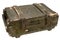 Soviet army ammunition green crate. Text in russian - type of ammunition, projectile caliber, projectile type, number of pieces