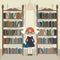 Soviet cartoon schoolgirl in library.