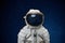 Soviet cosmonaut or astronaut or spaceman suit and helmet on black space with stars background