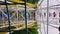 Soviet Ferris wheel in an amusement park, view from cabin. People enjoy riding an old retro ferris wheel in a city