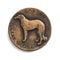 Soviet metallic badge with the image of a dog. Caption: Russian canine greyhound