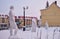 Soviet period sculpture square under the snow. Nizhny Tagil. Russia