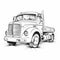 Soviet Realism Inspired Truck Drawing Black And White Vector Illustration