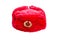 Soviet , Russian officer'swinter red fur hat with Golden cockade on white background.