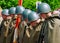 Soviet soldiers in helmets and cloaks