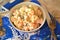 Soviet times popular typical Russian Olivier salad with boiled vegetables