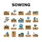 Sowing Agricultural Collection Icons Set Vector