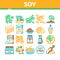 Soy Bean Food Product Collection Icons Set Vector