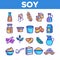 Soy Products, Food Linear Vector Icons Set