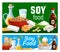 Soy products and soya food vector soybeans posters