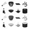 Soy sauce, noodles, kettle.rolls.Sushi set collection icons in black,monochrome style vector symbol stock illustration