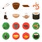 Soy sauce, noodles, kettle.rolls.Sushi set collection icons in cartoon,flat style vector symbol stock illustration web.