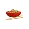 Soyabean noodles, chopsticks in bowl isolated icon