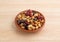 Soybean cranberry trail mix in small bowl on table