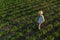 Soybean farmer in field, aerial view